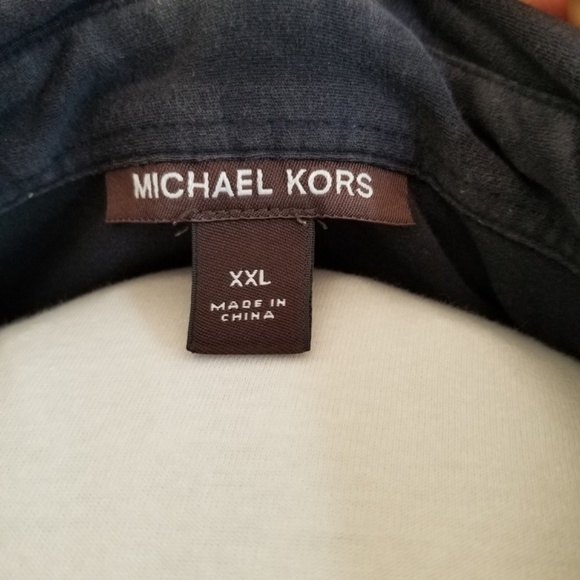 MICHAEL KORS- Mens XXL Short Sleeve Polo Shirt- Navy Blue 2 Button Pocket - Picture 4 of 7